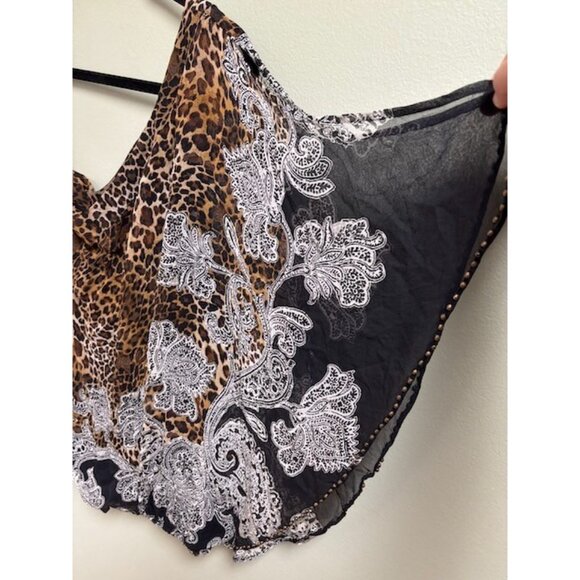CACHE Womens Silk‎ Animal Print Top Size L Leopard Paisley Beaded Mob Wife Chic - Picture 6 of 14